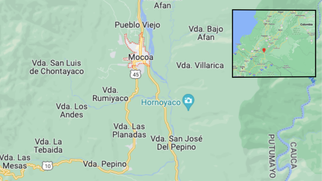 Map of Colombian city of Mocoa and Mocoa River in Putumayo department / source: Google